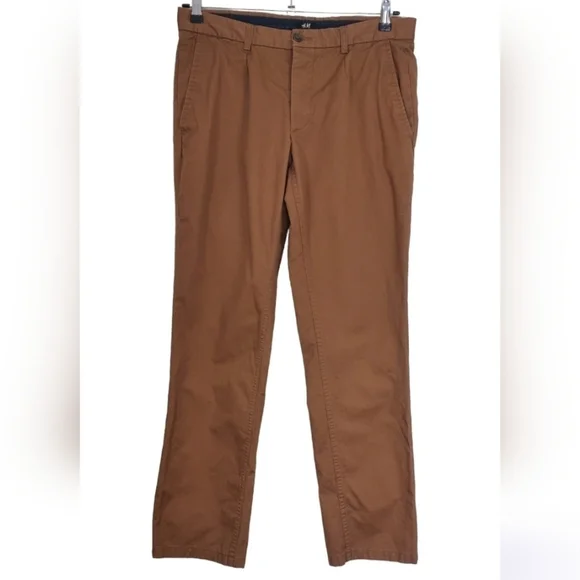 H & M Pants Brown Straight Leg Relaxed Fit Size 34 x 32 Chinos - Picture 1 of 7